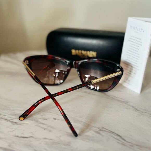 BALMAIN 56mm Modified Cat Eye Sunglasses, Polarized, Designer, Red Tortoise, NWT - Picture 8 of 17